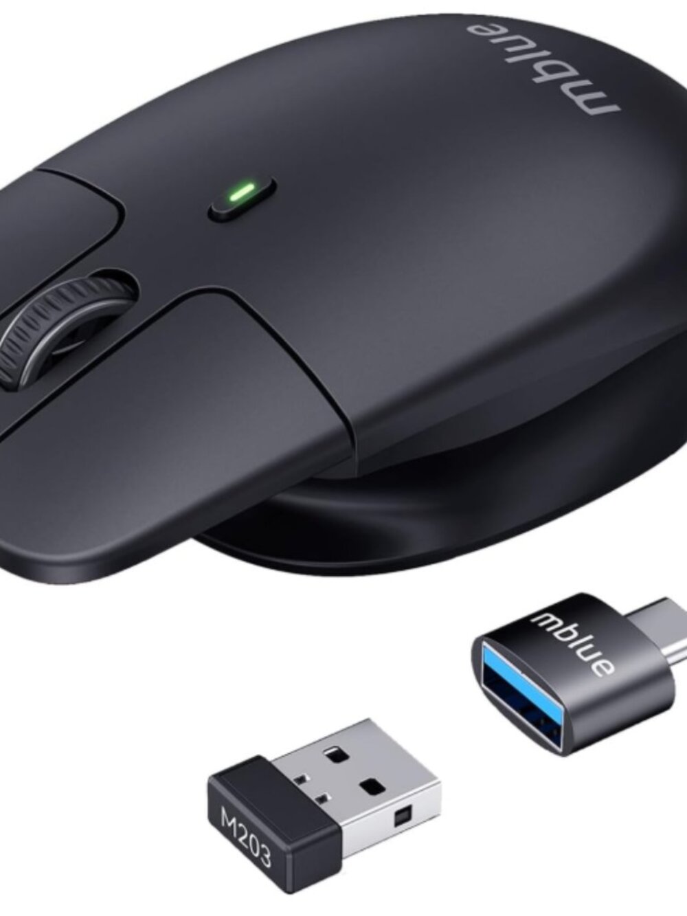 Mblue Lightweight Floating Wireless Mouse Black Type C Charger